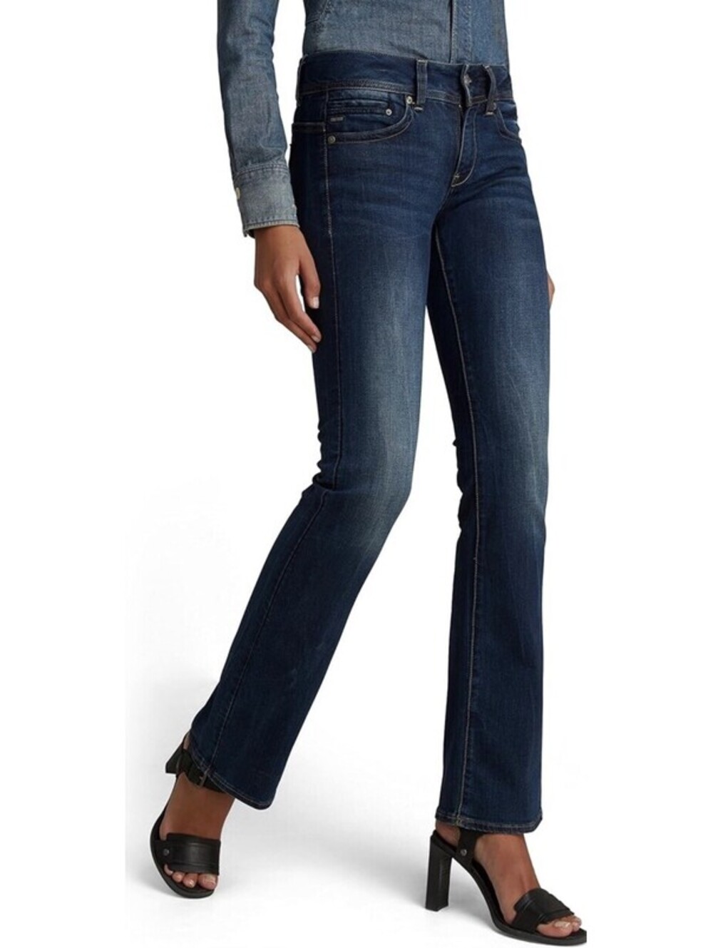 G-Star Raw Women's Midge Saddle Mid Waist Straight Jeans W29 L36 In Dark Aged
